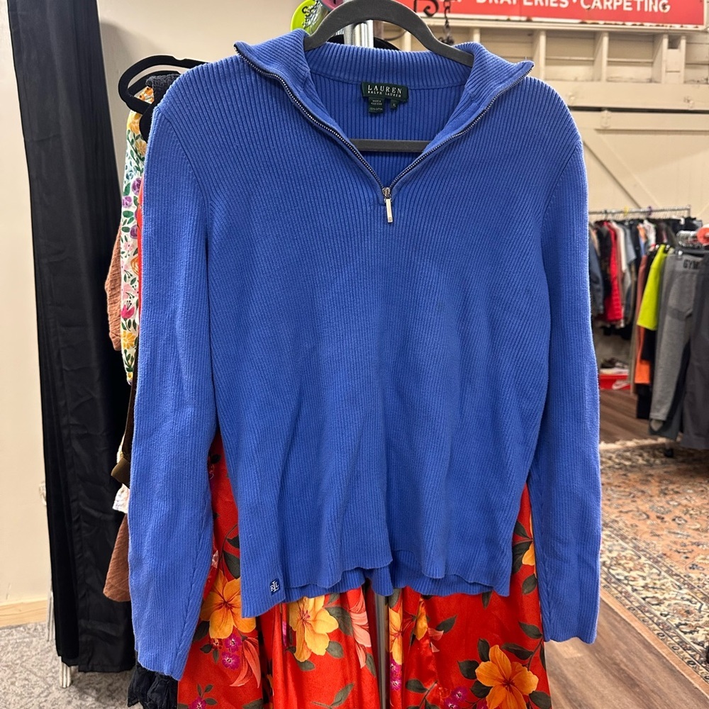 Ralph Lauren royal blue knitted ribbed sweater quarter zip size xl